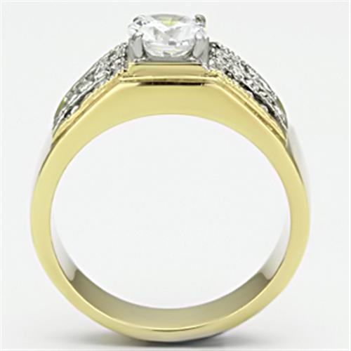 TK759 - Two-Tone IP Gold (Ion Plating) Stainless Steel Ring with AAA Grade CZ  in Clear