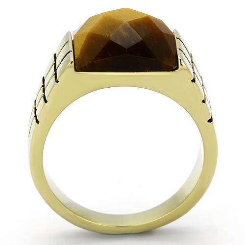 TK779 - IP Gold(Ion Plating) Stainless Steel Ring with Semi-Precious Tiger Eye in Topaz