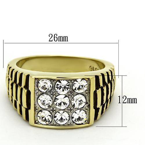 TK796 - Two-Tone IP Gold (Ion Plating) Stainless Steel Ring with Top Grade Crystal  in Clear