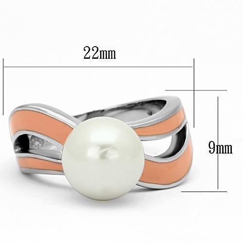 TK810 - High polished (no plating) Stainless Steel Ring with Synthetic Pearl in White