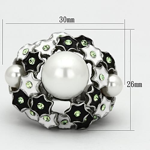 TK818 - High polished (no plating) Stainless Steel Ring with Synthetic Pearl in White