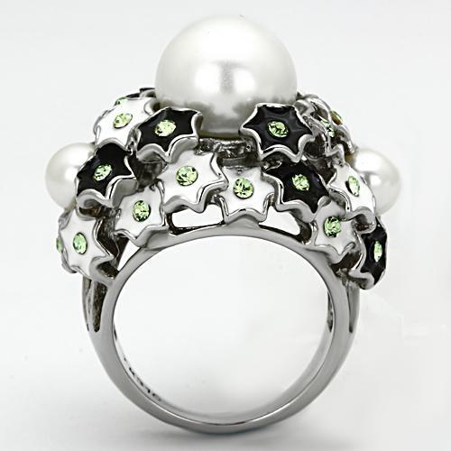 TK818 - High polished (no plating) Stainless Steel Ring with Synthetic Pearl in White