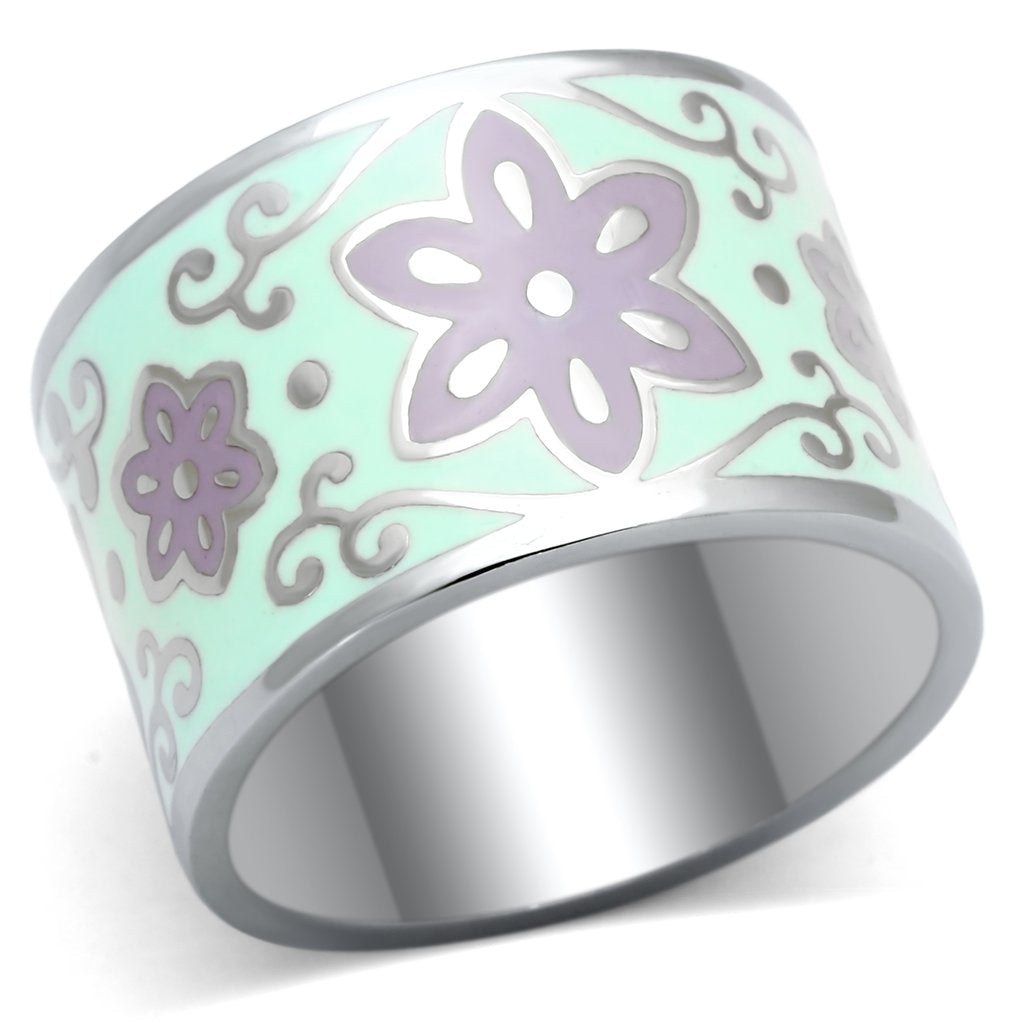 TK824 - High polished (no plating) Stainless Steel Ring with Epoxy  in Multi Color