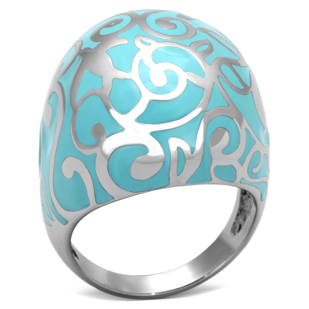 TK845 - High polished (no plating) Stainless Steel Ring with Epoxy  in Aquamarine