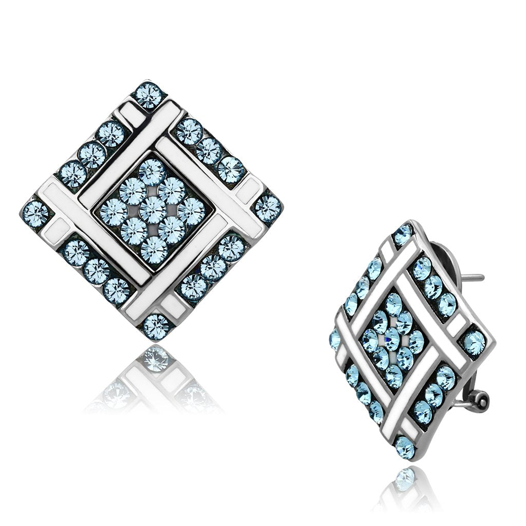 TK850 - High polished (no plating) Stainless Steel Earrings with Top Grade Crystal  in Sea Blue