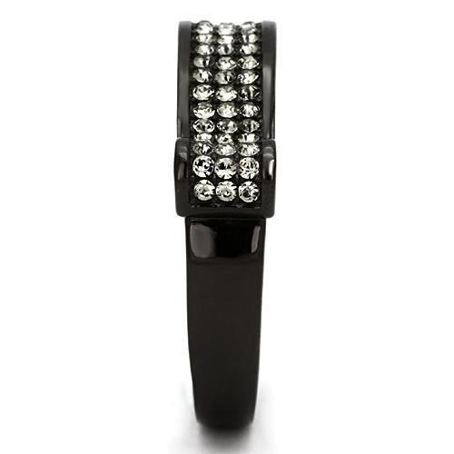 TK862 - IP Black(Ion Plating) Stainless Steel Ring with Top Grade Crystal  in Black Diamond