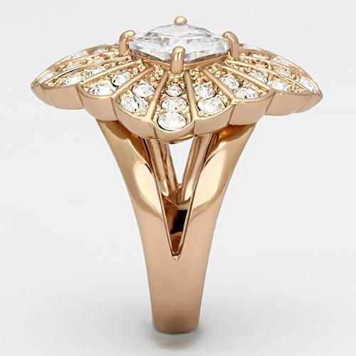 TK866 - IP Rose Gold(Ion Plating) Stainless Steel Ring with AAA Grade CZ  in Clear