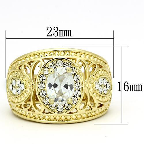 TK868 - IP Gold(Ion Plating) Stainless Steel Ring with AAA Grade CZ  in Clear