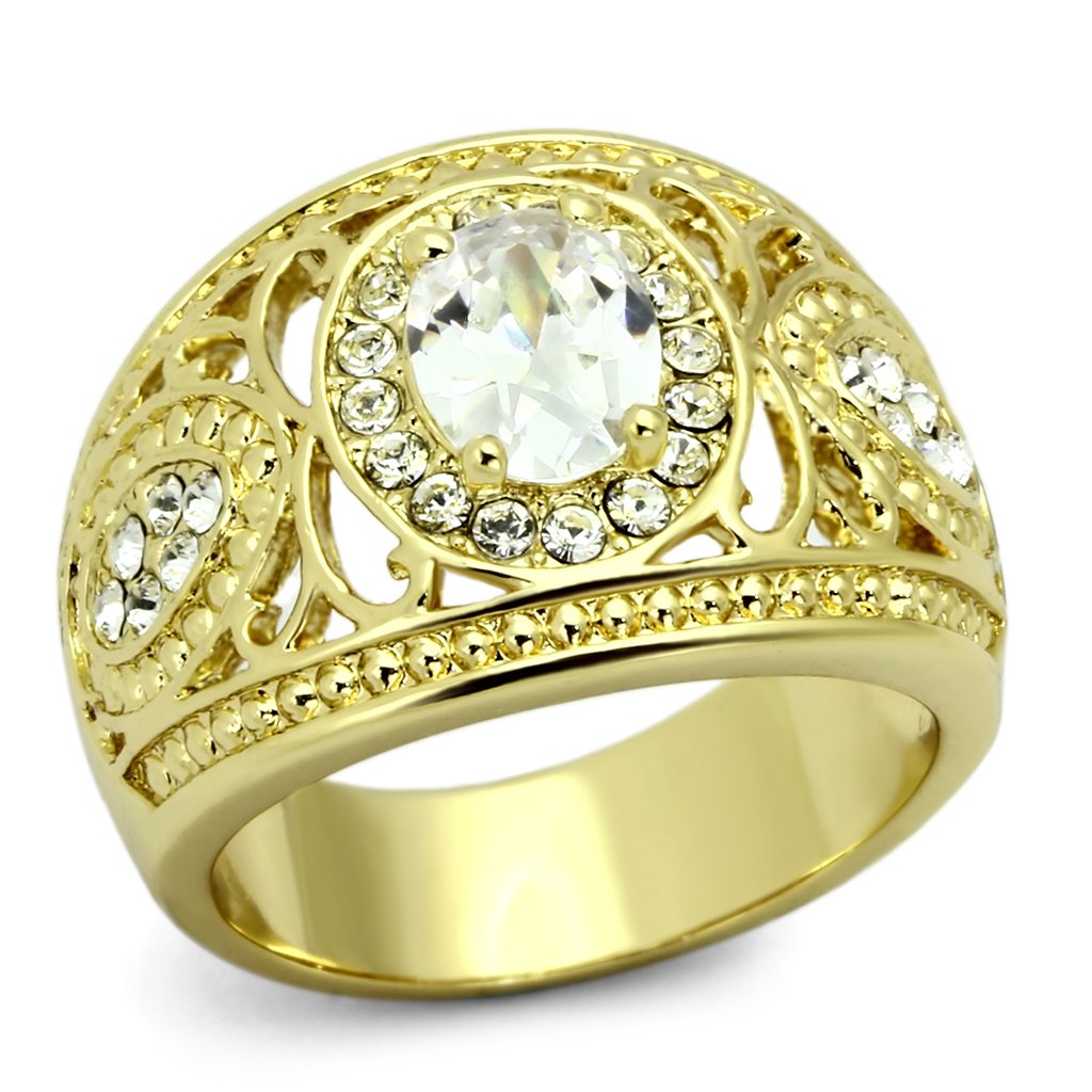 TK868 - IP Gold(Ion Plating) Stainless Steel Ring with AAA Grade CZ  in Clear