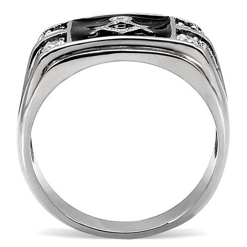 TK8X031 - High polished (no plating) Stainless Steel Ring with AAA Grade CZ  in Clear