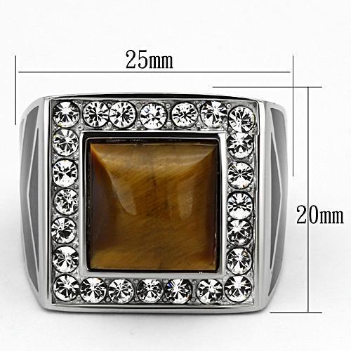 TK938 - High polished (no plating) Stainless Steel Ring with Synthetic Tiger Eye in Topaz