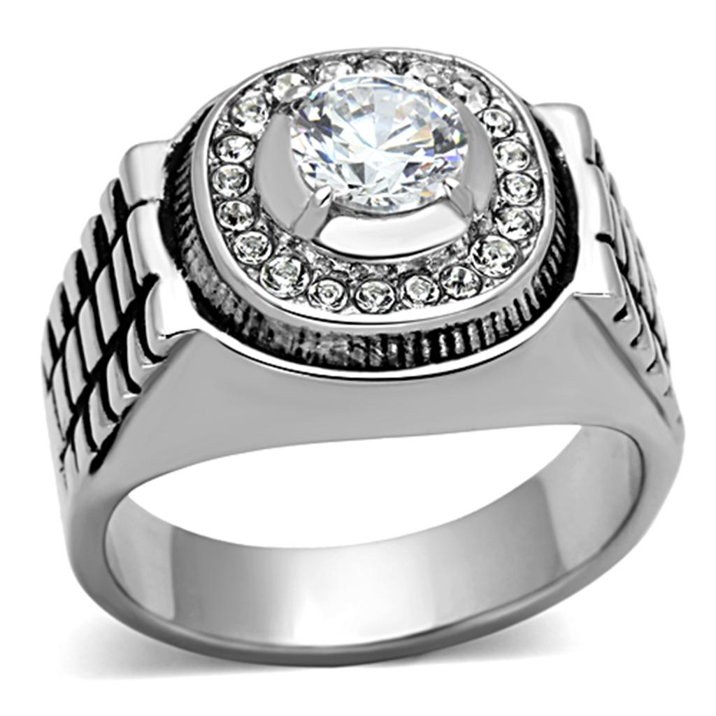 TK948 - High polished (no plating) Stainless Steel Ring with AAA Grade CZ  in Clear