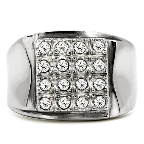 TK95409 - High polished (no plating) Stainless Steel Ring with Top Grade Crystal  in Clear