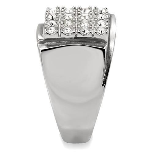 TK95409 - High polished (no plating) Stainless Steel Ring with Top Grade Crystal  in Clear