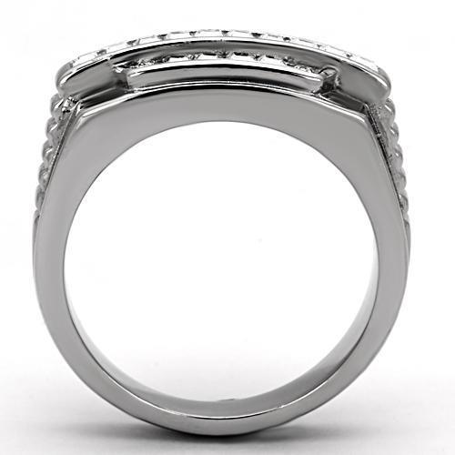 TK956 - High polished (no plating) Stainless Steel Ring with Top Grade Crystal  in Clear