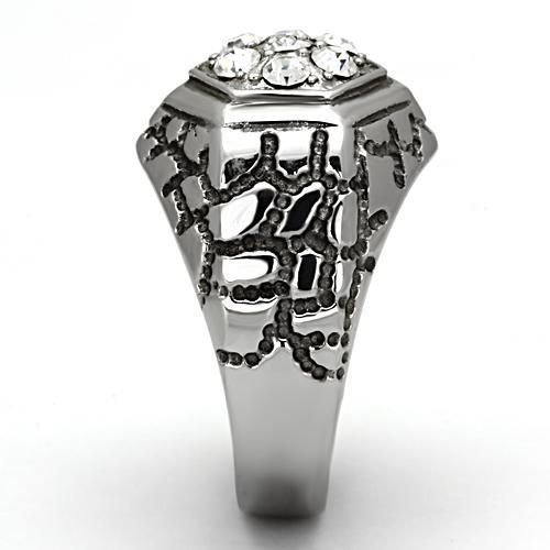 TK960 - High polished (no plating) Stainless Steel Ring with Top Grade Crystal  in Clear