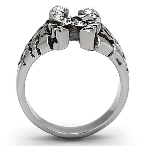 TK961 - High polished (no plating) Stainless Steel Ring with Top Grade Crystal  in Clear