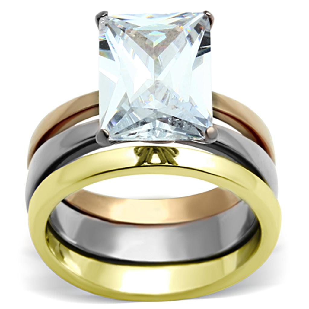 TK962 - Three Tone IPÃ¯Â¼Ë†IP Gold & IP Rose Gold & High Polished) Stainless Steel Ring with AAA Grade CZ  in Clear