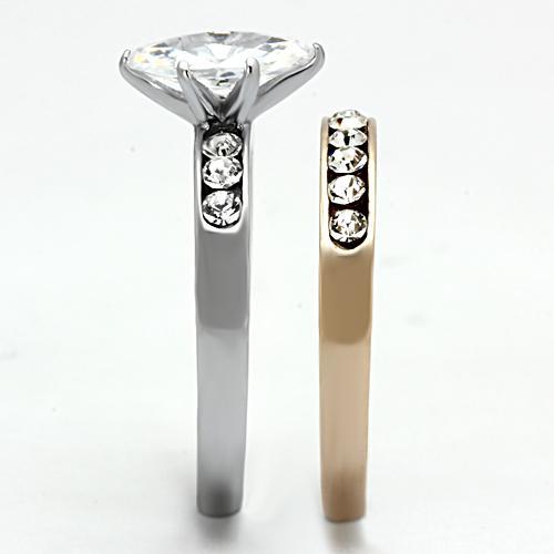 TK965 - Two-Tone IP Rose Gold Stainless Steel Ring with AAA Grade CZ  in Clear