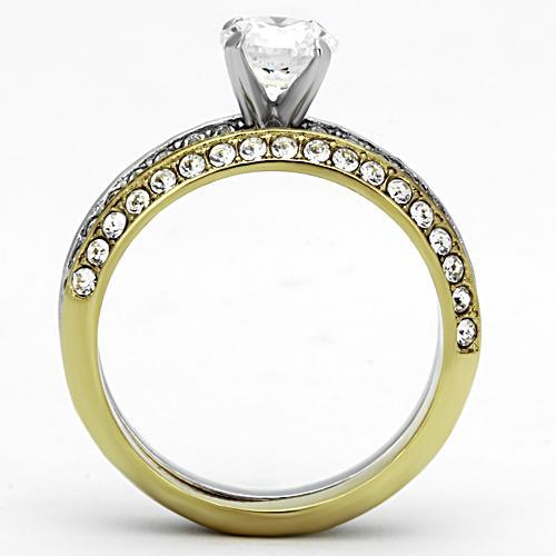 TK967 - Two-Tone IP Gold (Ion Plating) Stainless Steel Ring with AAA Grade CZ  in Clear