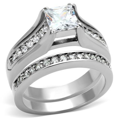 TK969 - High polished (no plating) Stainless Steel Ring with AAA Grade CZ  in Clear