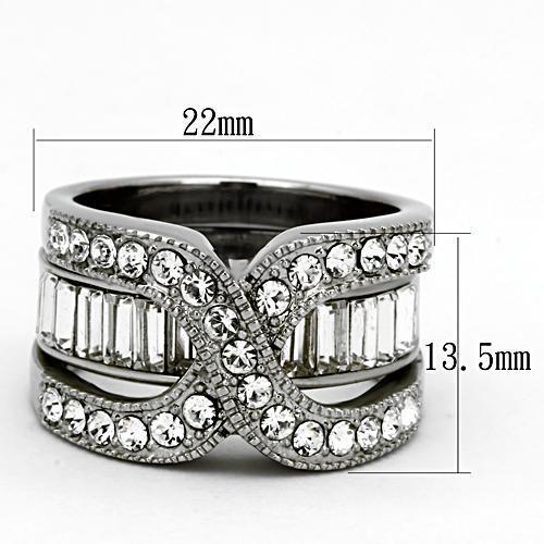 TK970 - High polished (no plating) Stainless Steel Ring with Top Grade Crystal  in Clear