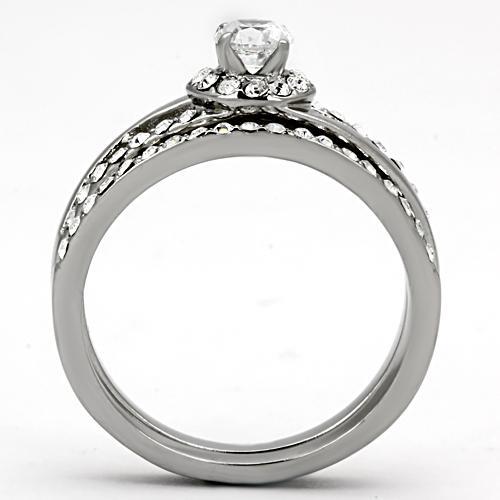 TK971 - High polished (no plating) Stainless Steel Ring with AAA Grade CZ  in Clear