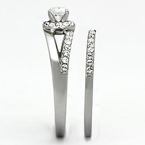 TK971 - High polished (no plating) Stainless Steel Ring with AAA Grade CZ  in Clear