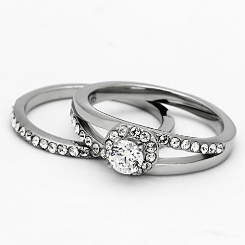 TK971 - High polished (no plating) Stainless Steel Ring with AAA Grade CZ  in Clear