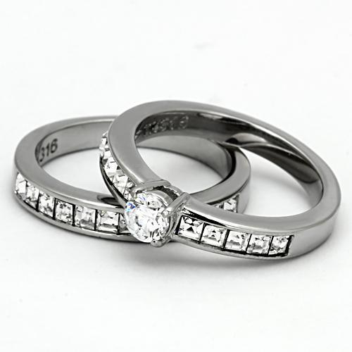 TK972 - High polished (no plating) Stainless Steel Ring with AAA Grade CZ  in Clear