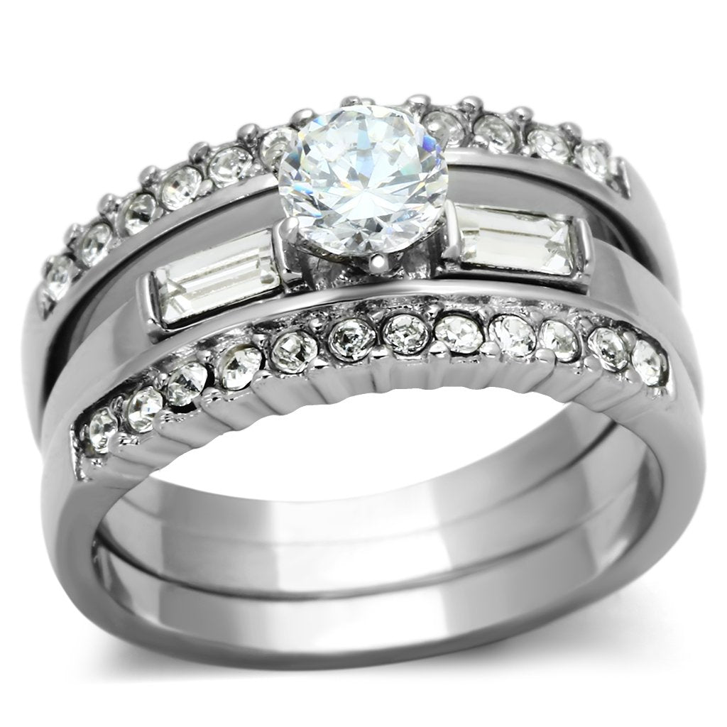 TK973 - High polished (no plating) Stainless Steel Ring with AAA Grade CZ  in Clear