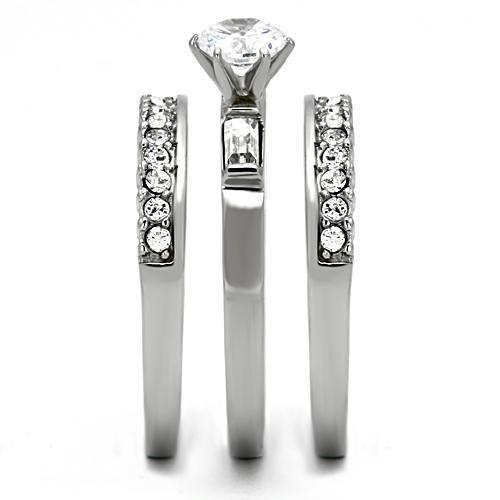 TK973 - High polished (no plating) Stainless Steel Ring with AAA Grade CZ  in Clear