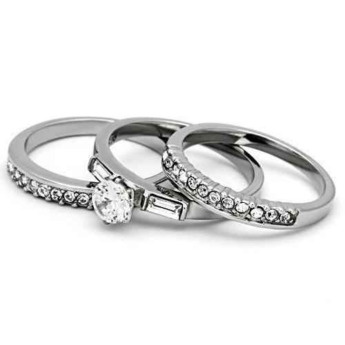 TK973 - High polished (no plating) Stainless Steel Ring with AAA Grade CZ  in Clear