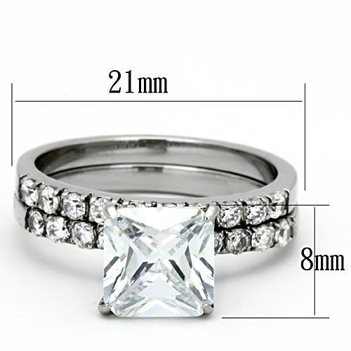 TK975 - High polished (no plating) Stainless Steel Ring with AAA Grade CZ  in Clear