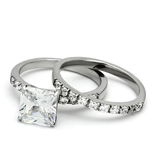 TK975 - High polished (no plating) Stainless Steel Ring with AAA Grade CZ  in Clear