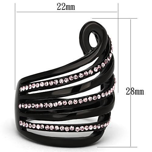 TK977 - IP Black(Ion Plating) Stainless Steel Ring with Top Grade Crystal  in Light Rose