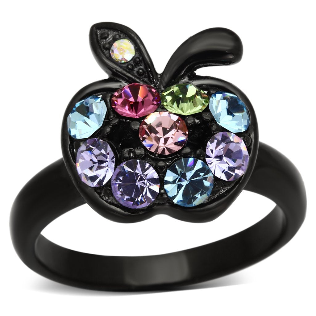 TK984 - IP Black(Ion Plating) Stainless Steel Ring with Top Grade Crystal  in Multi Color