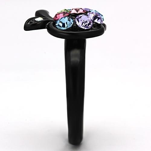 TK984 - IP Black(Ion Plating) Stainless Steel Ring with Top Grade Crystal  in Multi Color