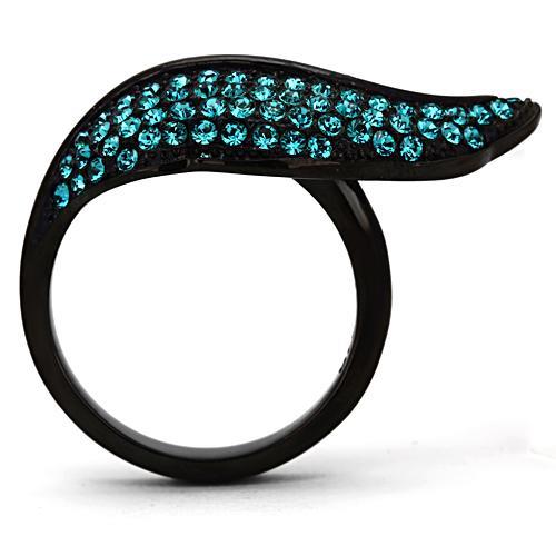 TK985 - IP Black(Ion Plating) Stainless Steel Ring with Top Grade Crystal  in Blue Zircon