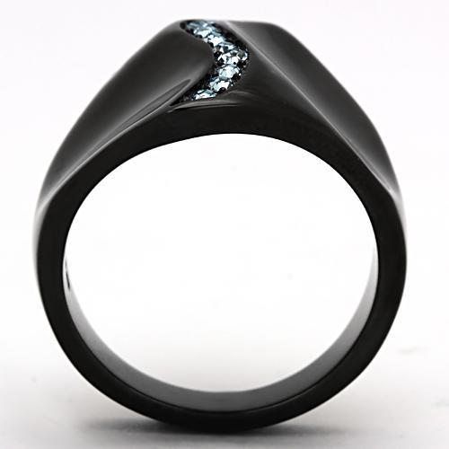 TK991 - IP Black(Ion Plating) Stainless Steel Ring with Top Grade Crystal  in Sea Blue