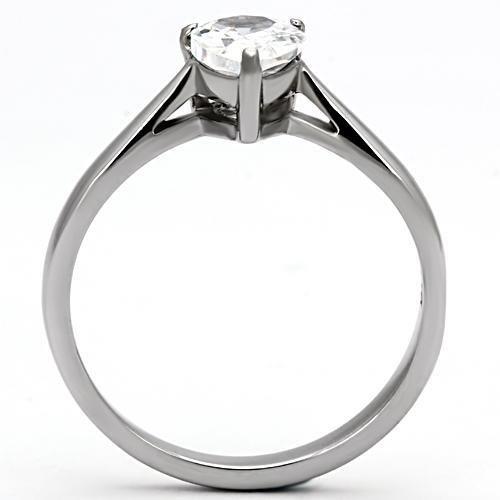 TK994 - High polished (no plating) Stainless Steel Ring with AAA Grade CZ  in Clear