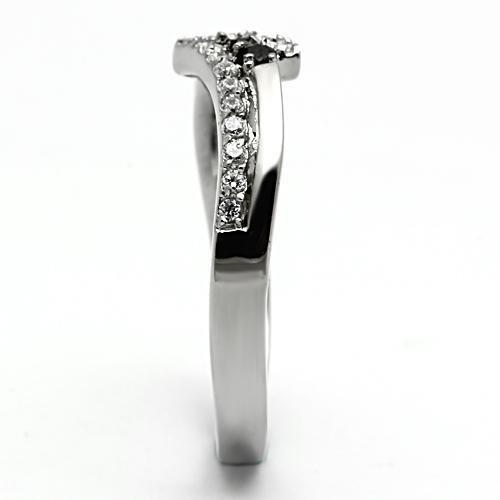 TK996 - High polished (no plating) Stainless Steel Ring with AAA Grade CZ  in Black Diamond