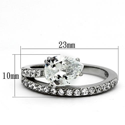 TK998 - High polished (no plating) Stainless Steel Ring with AAA Grade CZ  in Clear