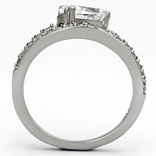 TK998 - High polished (no plating) Stainless Steel Ring with AAA Grade CZ  in Clear