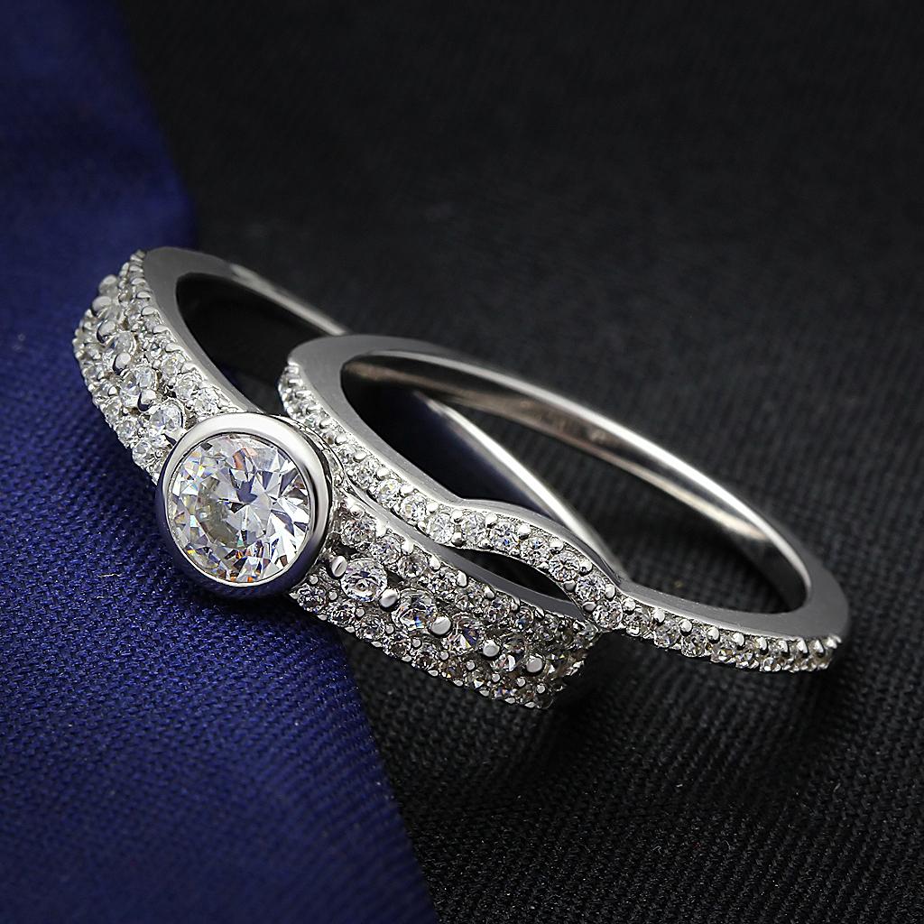 TS005 - Rhodium 925 Sterling Silver Ring with AAA Grade CZ  in Clear