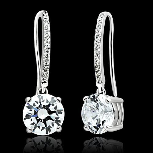 TS052 - Rhodium 925 Sterling Silver Earrings with AAA Grade CZ  in Clear