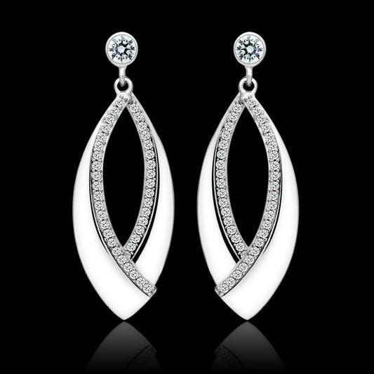 TS054 - Rhodium 925 Sterling Silver Earrings with AAA Grade CZ  in Clear