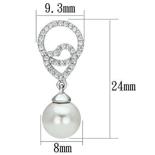 TS065 - Rhodium 925 Sterling Silver Earrings with Synthetic Pearl in White