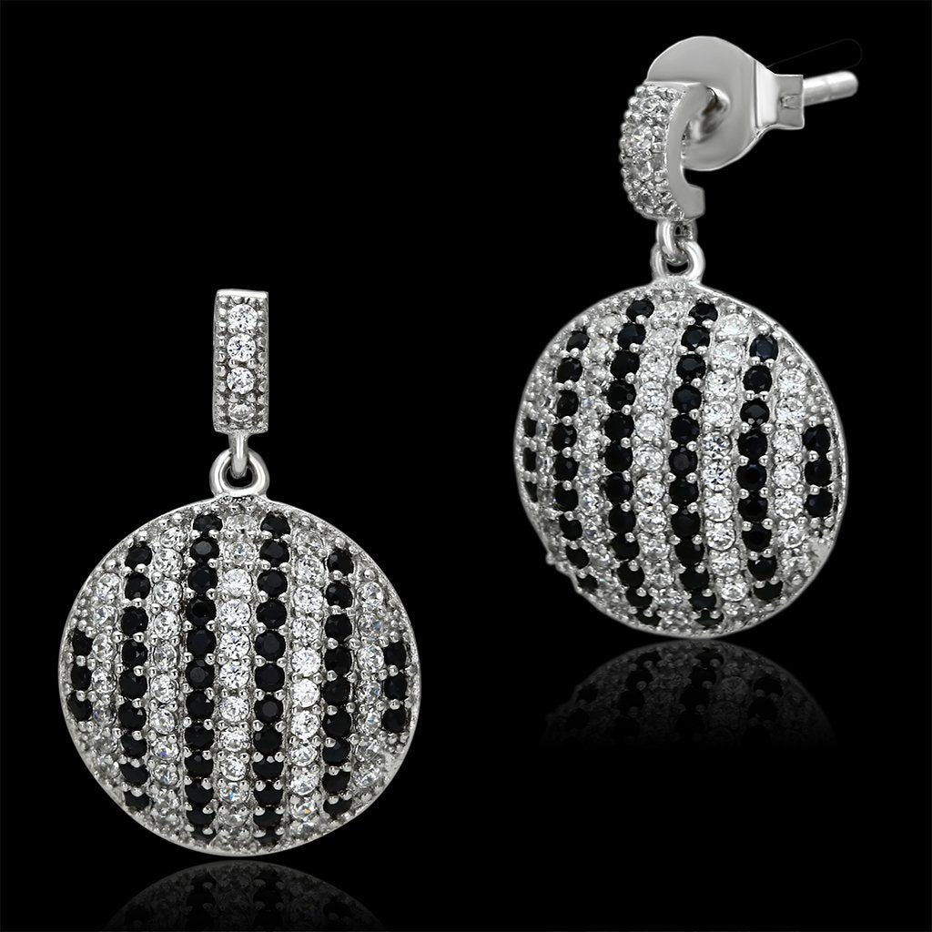 TS069 - Rhodium 925 Sterling Silver Earrings with AAA Grade CZ  in Jet