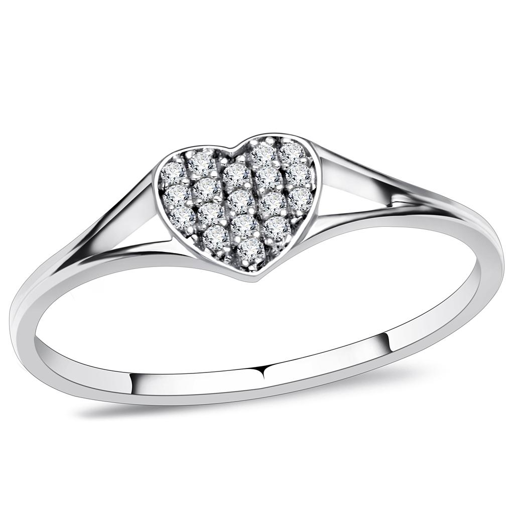 TS073 - Rhodium 925 Sterling Silver Ring with AAA Grade CZ  in Clear